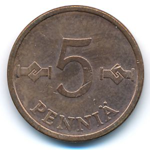 Finland, 5 pennia, 1973