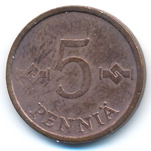 Finland, 5 pennia, 1975