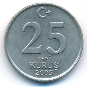 Turkey, 25 new kurus, 2005–2007