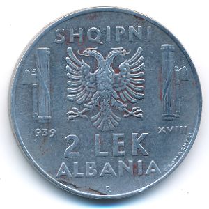 Albania, 2 lek, 1939