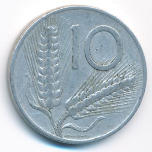 Italy, 10 lire, 1953