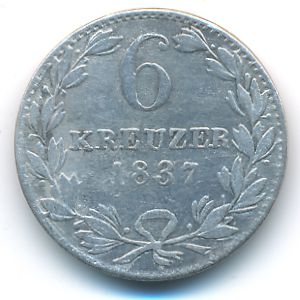 Баден, 6 крейцеров (1837 г.)