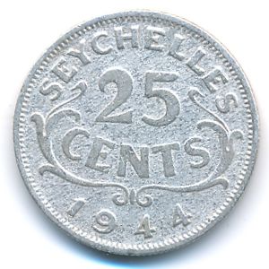 Seychelles, 25 cents, 1944