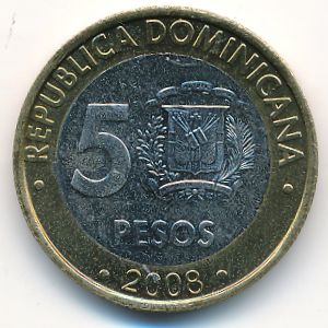 Dominican Republic, 5 pesos, 2008