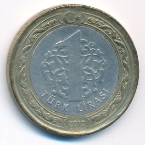 Turkey, 1 lira, 2012