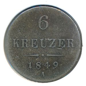 Austria, 6 kreuzer, 1849