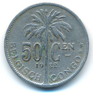 Belgian Congo, 50 centimes, 1922