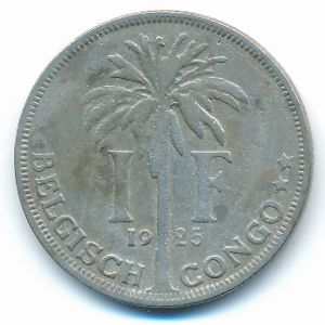 Belgian Congo, 1 franc, 1925