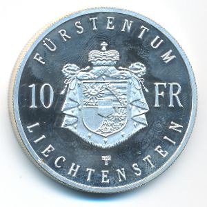 Liechtenstein, 10 franken, 1990