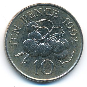 Guernsey, 10 pence, 1992