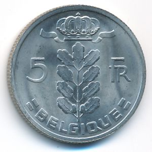 Belgium, 5 francs, 1965