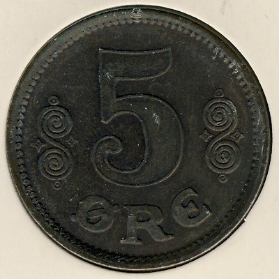 Denmark, 5 ore, 1913–1917