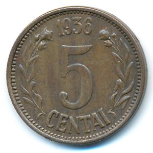 Литва, 5 центов (1936 г.)