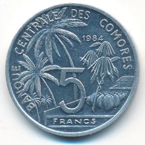 Comoros, 5 francs, 1984