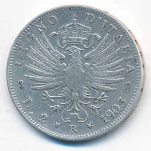 Italy, 2 lire, 1905