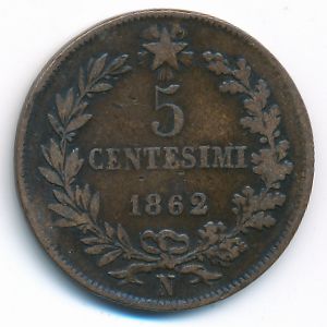 Italy, 5 centesimi, 1862