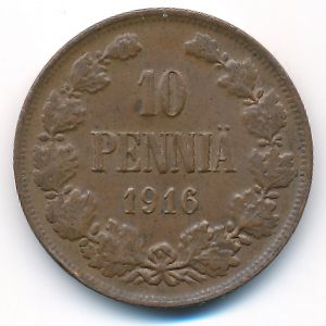 Finland, 10 pennia, 1916