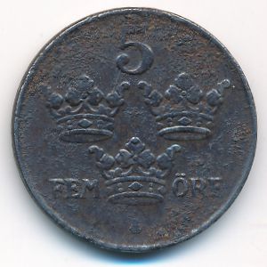 Sweden, 5 ore, 1917