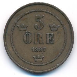 Sweden, 5 ore, 1897