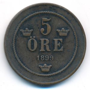 Sweden, 5 ore, 1899