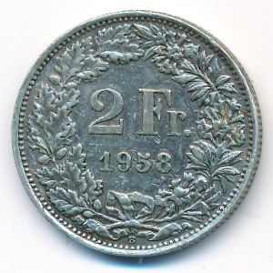 Switzerland, 2 francs, 1958