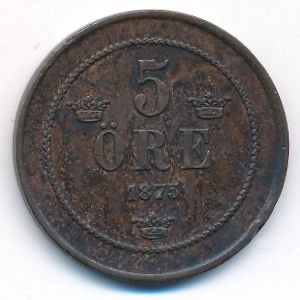 Sweden, 5 ore, 1875