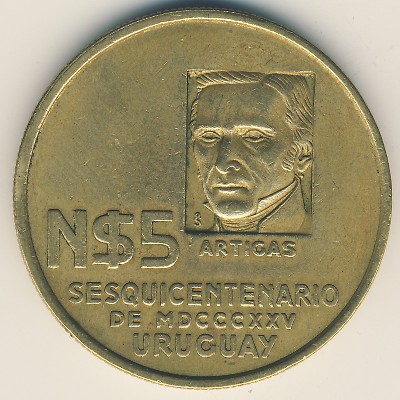 Uruguay, 5 nuevos pesos, 1975