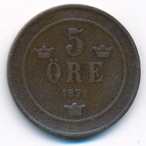 Sweden, 5 ore, 1874