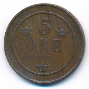 Sweden, 5 ore, 1877