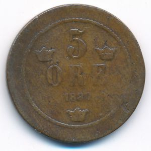 Sweden, 5 ore, 1880