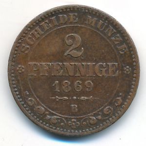 Saxony, 2 pfennig, 1869