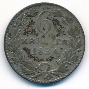 Baden, 6 kreuzer, 1834