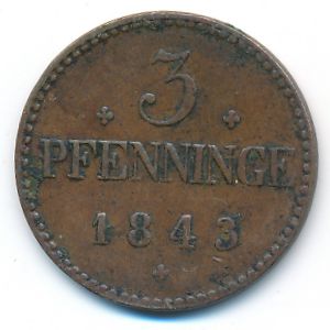 Mecklenburg-Schwerin, 3 pfenning, 1843