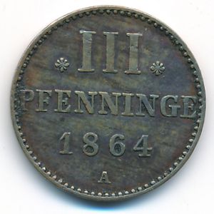 Mecklenburg-Strelitz, 3 pfennig, 1864