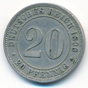 Germany, 20 pfennig, 1890