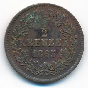 Baden, 1/2 kreuzer, 1865