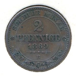 Saxony, 2 pfennig, 1869