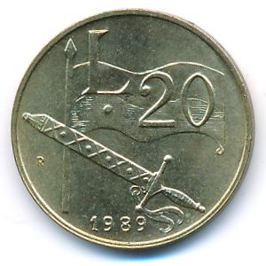 San Marino, 20 lire, 1989