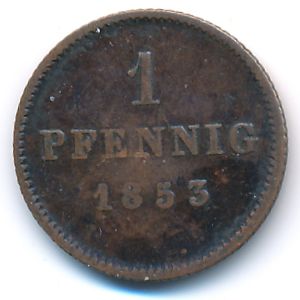 Bavaria, 1 pfenning, 1853