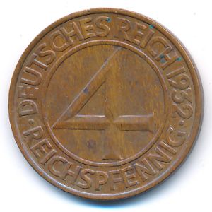 Weimar Republic, 4 reichspfennig, 1932