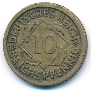 Weimar Republic, 10 reichspfennig, 1924