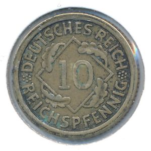 Weimar Republic, 10 reichspfennig, 1924