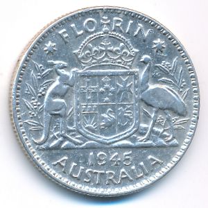 Australia, 1 florin, 1945