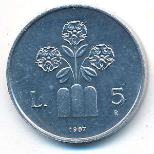 San Marino, 5 lire, 1987