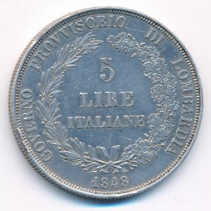 Lombardy-Venetia, 5 lire, 1848