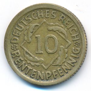 Weimar Republic, 10 rentenpfennig, 1924