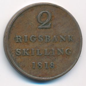 Denmark, 2 rigsbankskilling, 1818