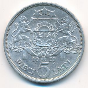 Latvia, 5 lati, 1929