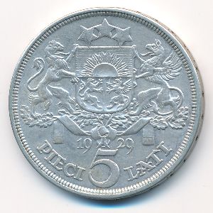 Latvia, 5 lati, 1929