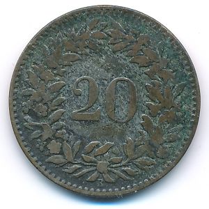 Switzerland, 20 rappen, 1858